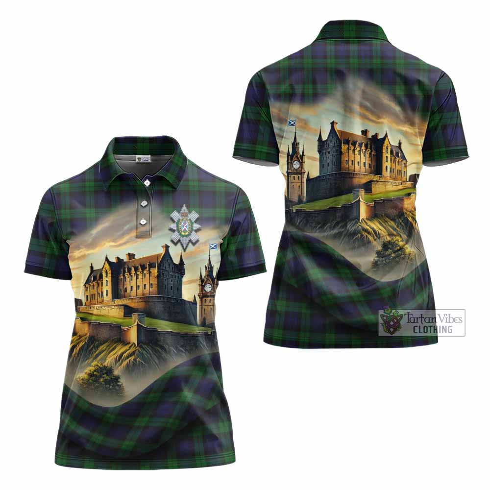 Tartan Vibes Clothing Black Watch Tartan Family Crest Women's Polo Shirt with Scottish Ancient Castle Stype