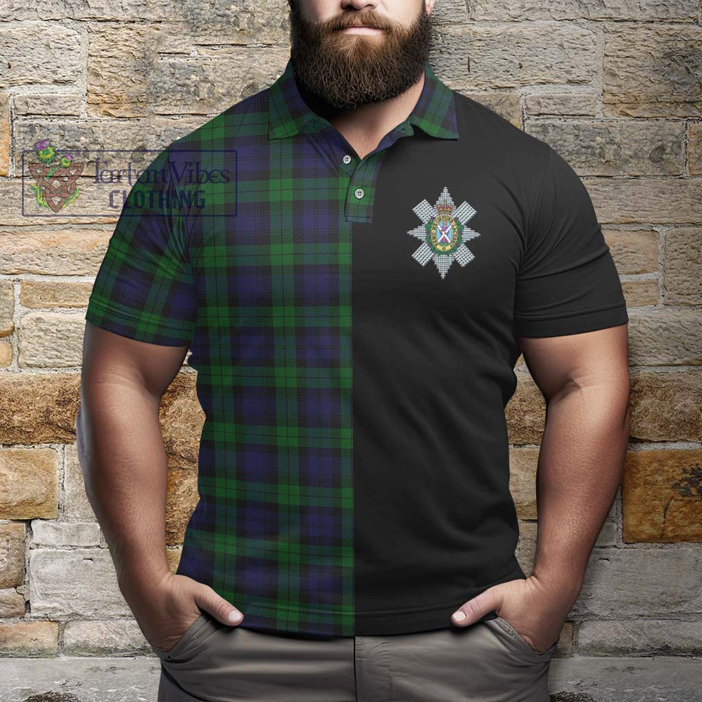 Black Watch Tartan Polo Shirt with Family Crest and Half Of Me Style - Tartanvibesclothing Shop
