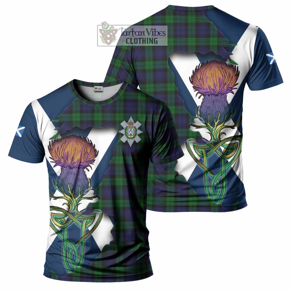 Tartan Vibes Clothing Black Watch Tartan Family Crest T-Shirt Scottish Thistle Celtic Inspired