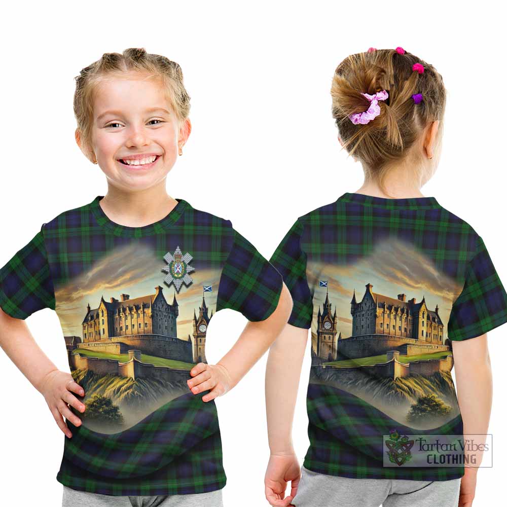 Tartan Vibes Clothing Black Watch Tartan Family Crest Kid T-Shirt with Scottish Ancient Castle Style