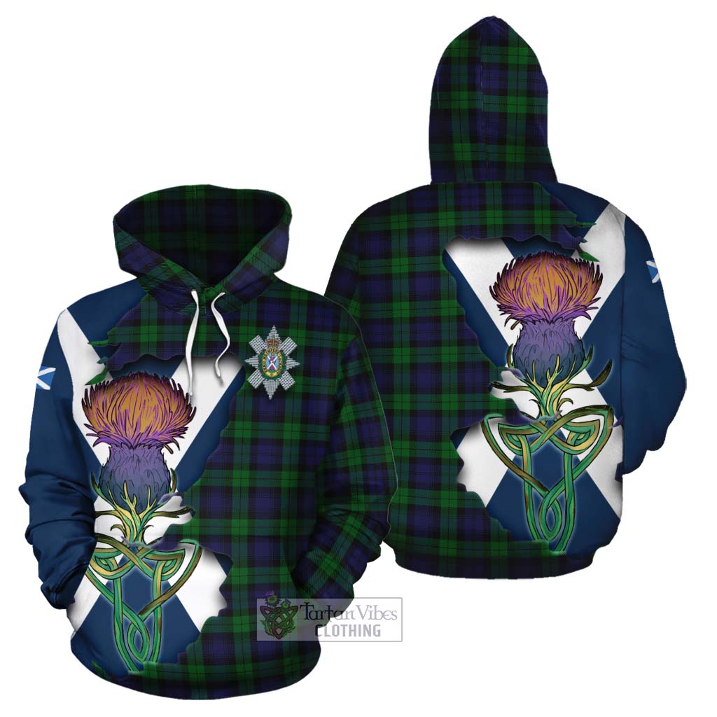 Tartan Vibes Clothing Black Watch Tartan Family Crest Cotton Hoodie Scottish Thistle Celtic Inspired