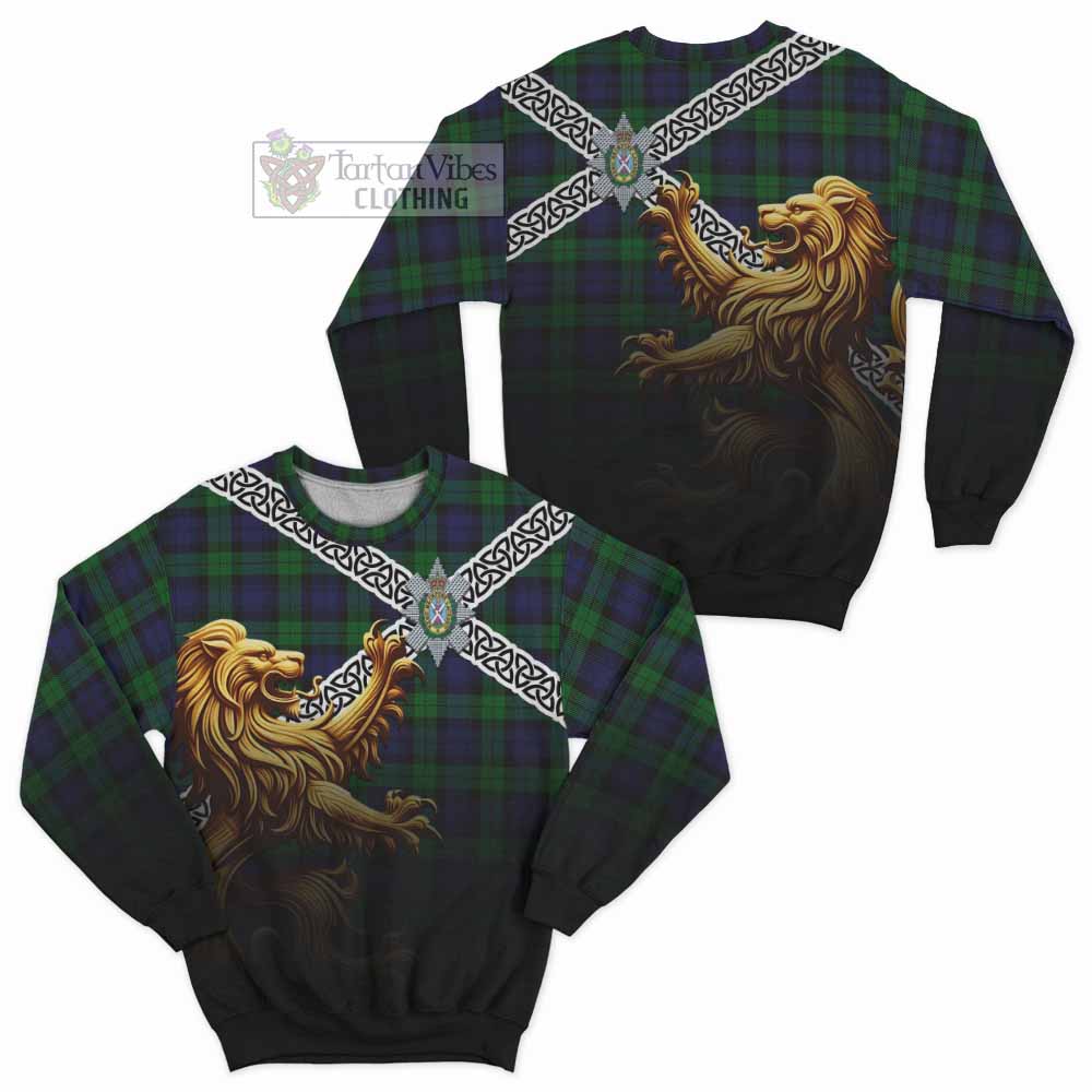 Tartan Vibes Clothing Black Watch Crest Tartan Sweatshirt with Golden Lion Emblem Celtic Style