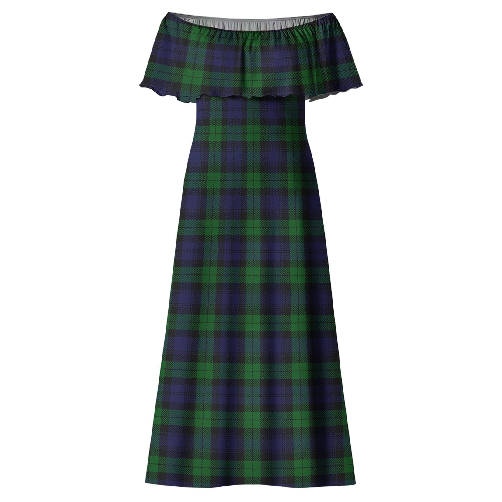 Tartanvibesclothing Black Watch Tartan Off Shoulder Long Dress