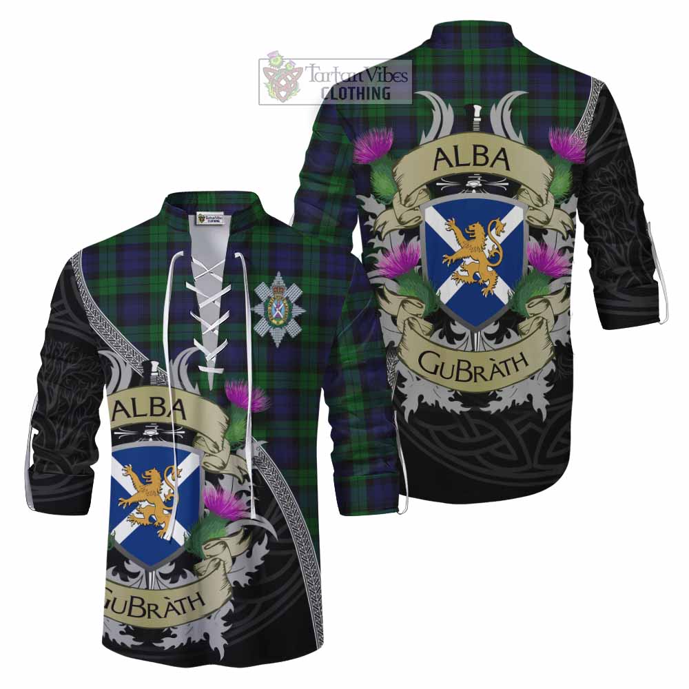 Tartan Vibes Clothing Black Watch Tartan Family Crest Ghillie Kilt Shirt Lion Rampant Royal Thistle Shield Celtic Inspired