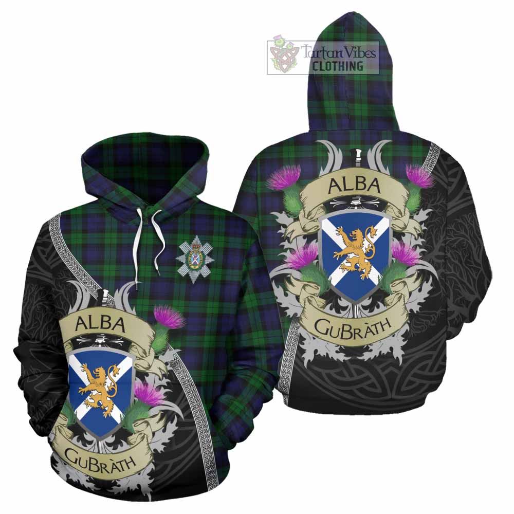 Tartan Vibes Clothing Black Watch Tartan Family Crest Hoodie Lion Rampant Royal Thistle Shield Celtic Inspired