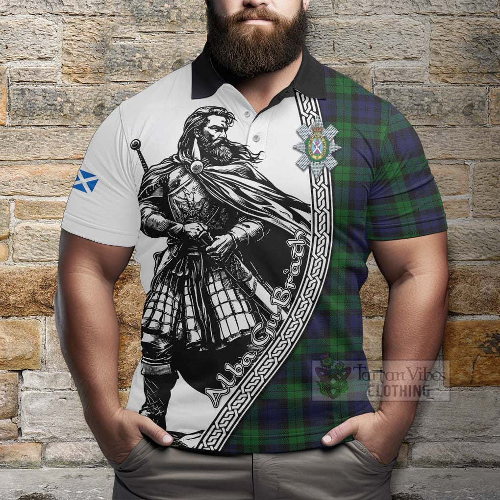 Black Watch Tartan Clan Crest Polo Shirt with Highlander Warrior Celtic Style - Tartan Vibes Clothing