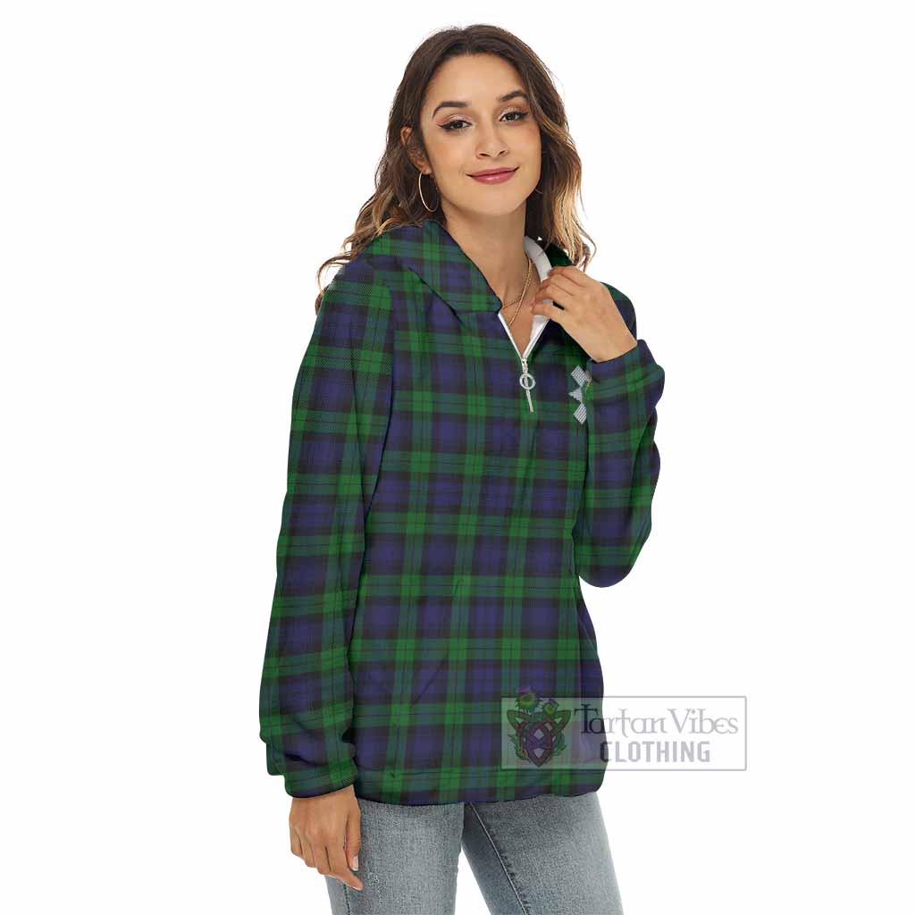 Tartan Vibes Clothing Black Watch Tartan Crest Women's Borg  Half Zip Fleece Hoodie