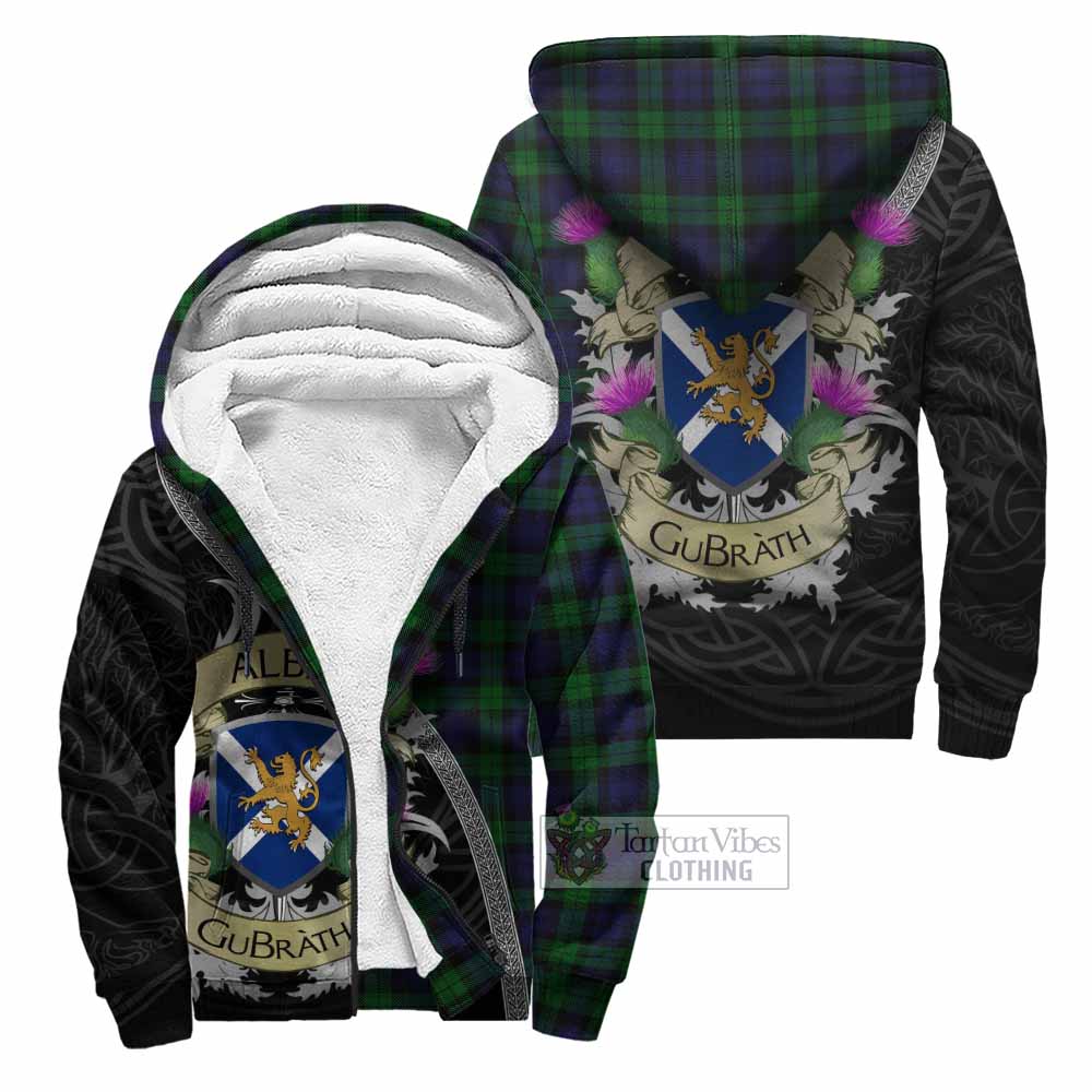Tartan Vibes Clothing Black Watch Tartan Family Crest Sherpa Hoodie Lion Rampant Royal Thistle Shield Celtic Inspired