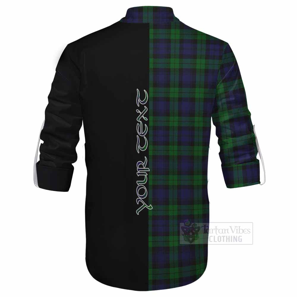 Tartan Vibes Clothing Black Watch Tartan Ghillie Kilt Shirt with Family Crest and Half Of Me Style