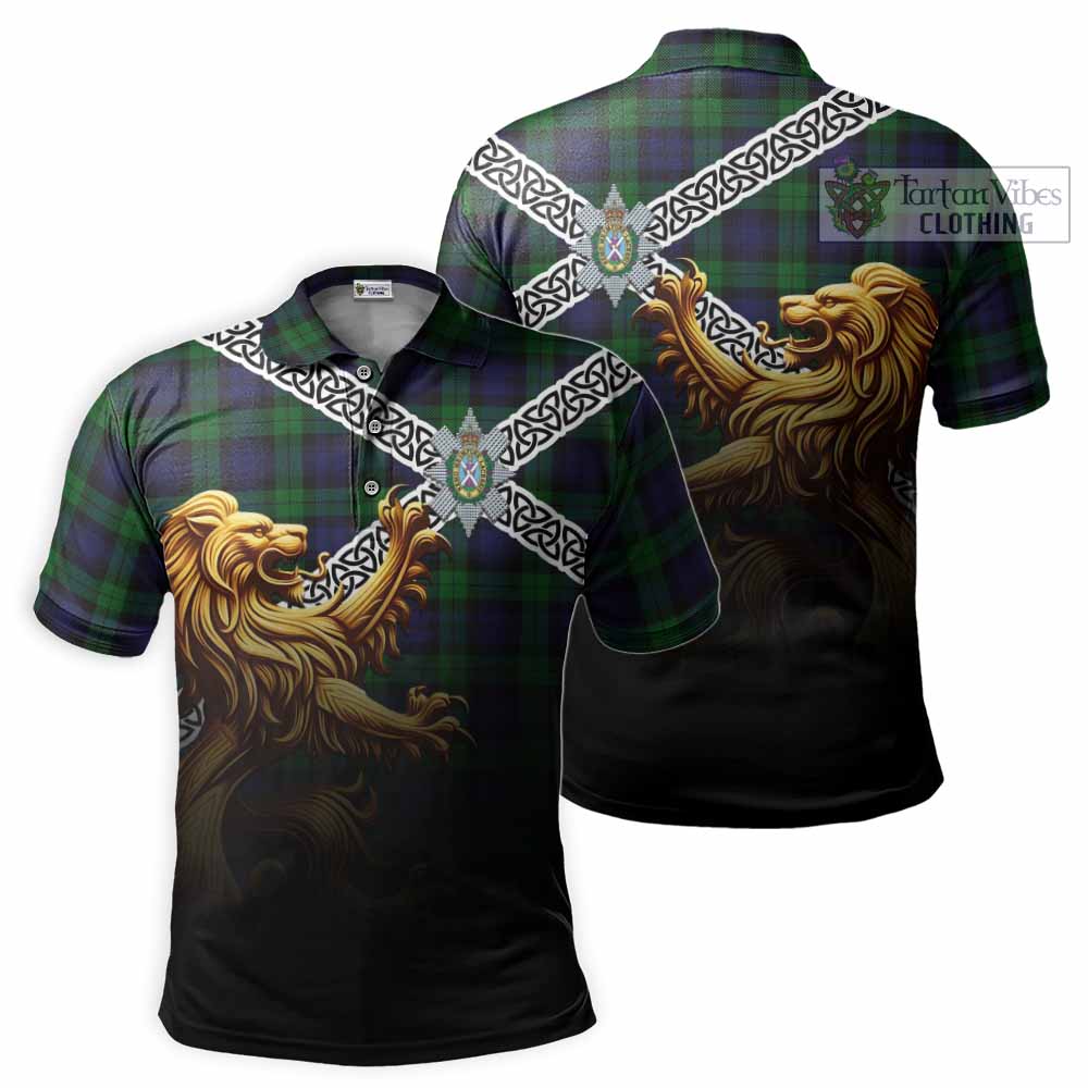 Tartan Vibes Clothing Black Watch Crest Tartan Polo Shirt with Golden Lion Emblem Celtic Style