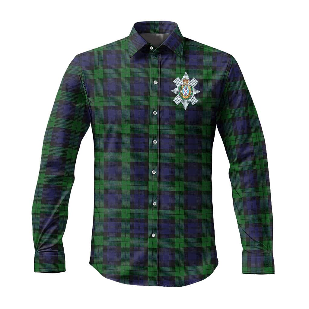Black Watch Tartan Long Sleeve Button Up Shirt with Family Crest - Tartanvibesclothing