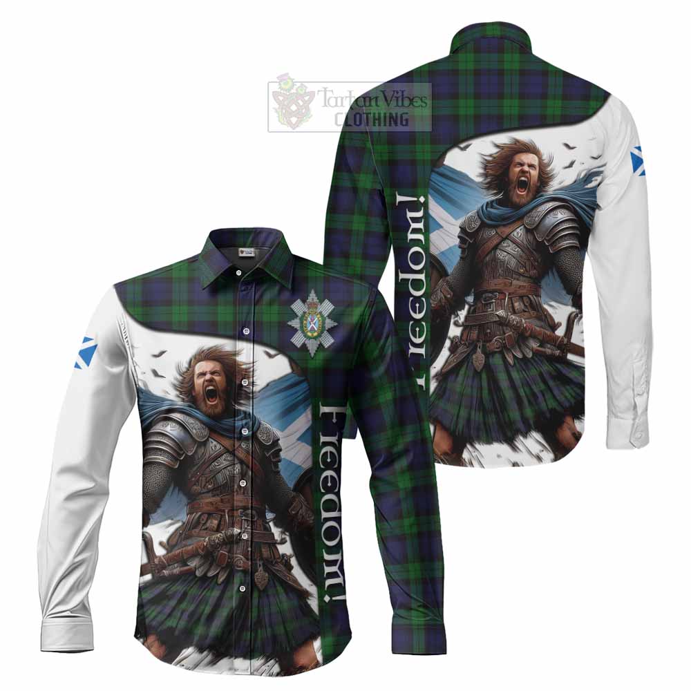 Tartan Vibes Clothing Black Watch Crest Tartan Long Sleeve Button Shirt Inspired by the Freedom of Scottish Warrior