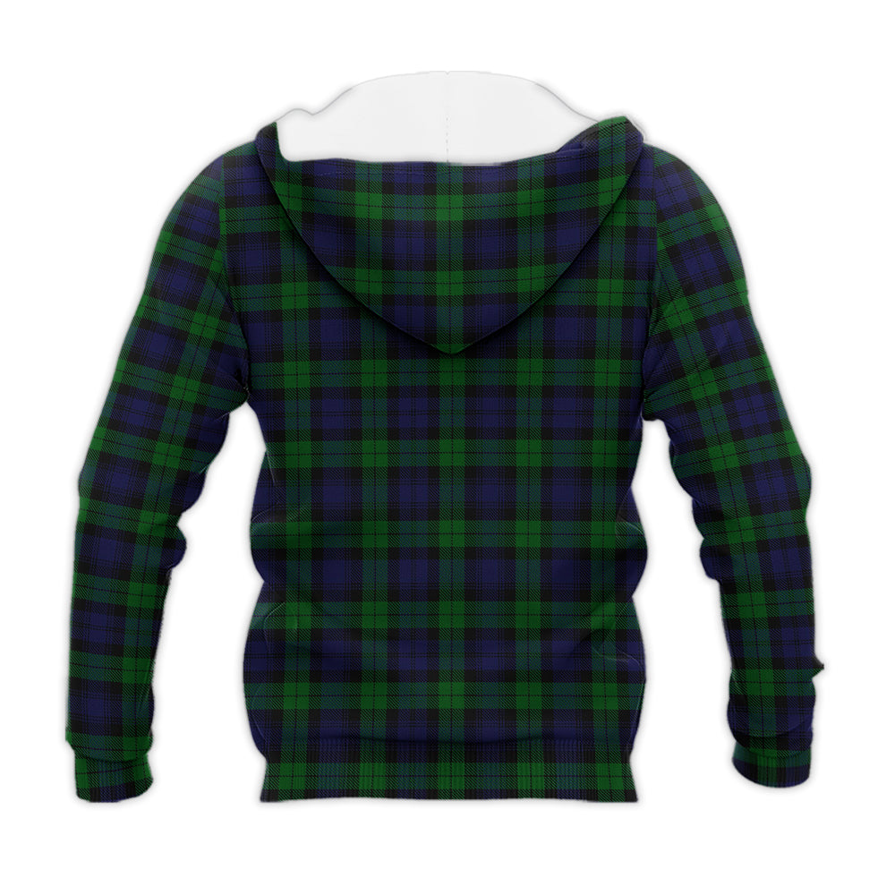 Black Watch Tartan Knitted Hoodie with Family Crest - Tartanvibesclothing