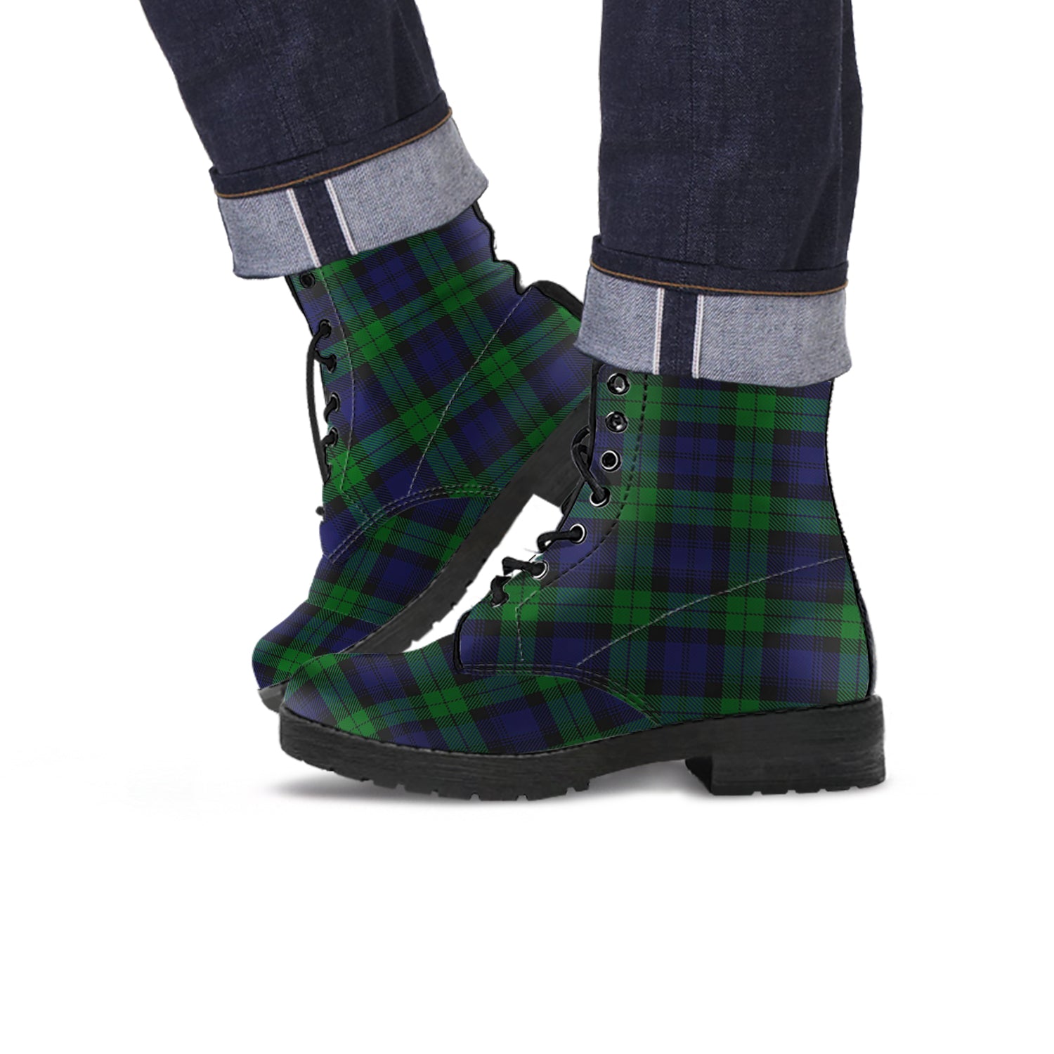 Black Watch Tartan Leather Boots - Tartanvibesclothing