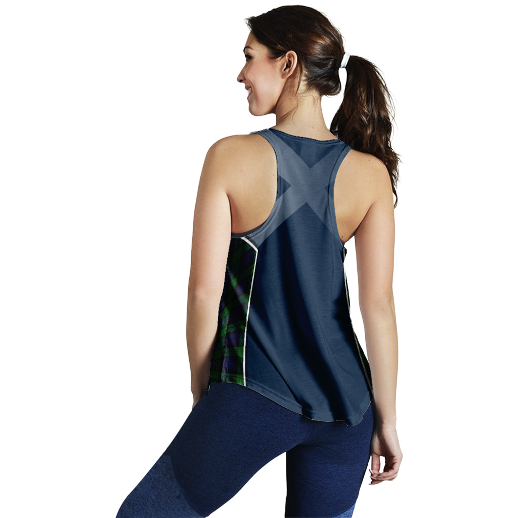 Tartan Vibes Clothing Black Watch Tartan Women's Racerback Tanks with Family Crest and Scottish Thistle Vibes Sport Style
