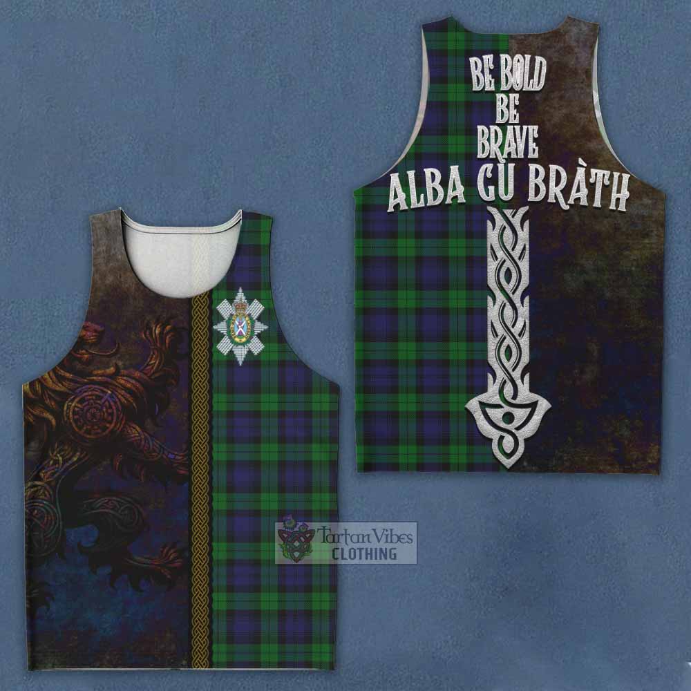 Tartan Vibes Clothing Black Watch Tartan Family Crest Men's Tank Top Alba Gu Brath Be Brave Lion Ancient Style