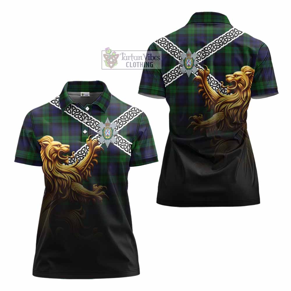 Tartan Vibes Clothing Black Watch Crest Tartan Women's Polo Shirt with Golden Lion Emblem Celtic Style