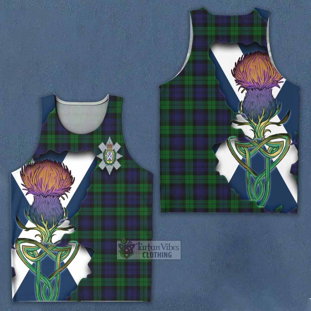 Tartan Vibes Clothing Black Watch Tartan Family Crest Men's Tank Top Scottish Thistle Celtic Inspired