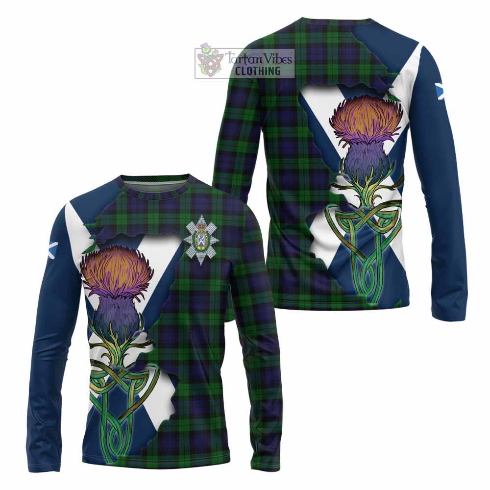 Tartan Vibes Clothing Black Watch Tartan Family Crest Long Sleeve T-Shirt Scottish Thistle Celtic Inspired