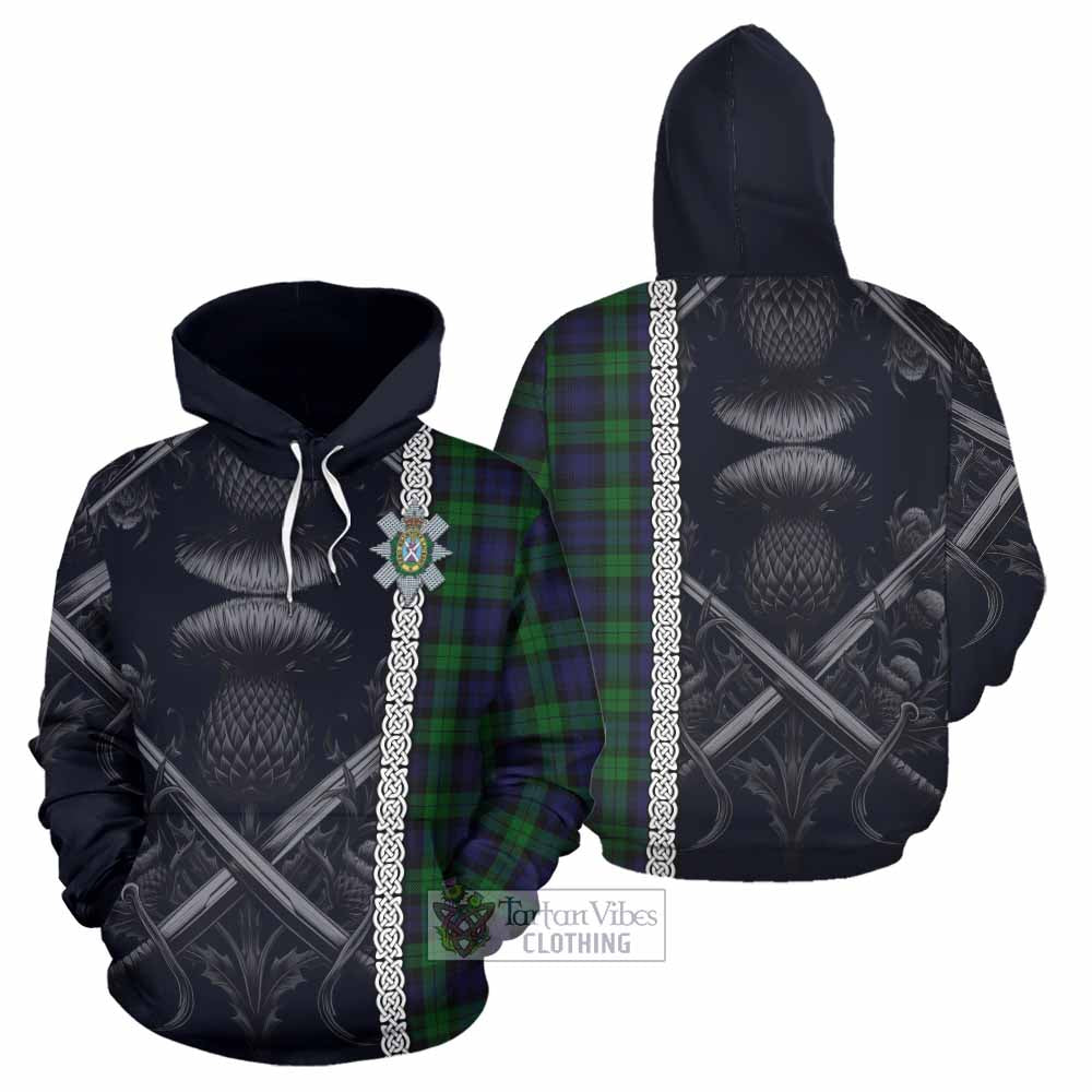 Tartan Vibes Clothing Black Watch Tartan Hoodie with Family Crest Cross Sword Thistle Celtic Vibes