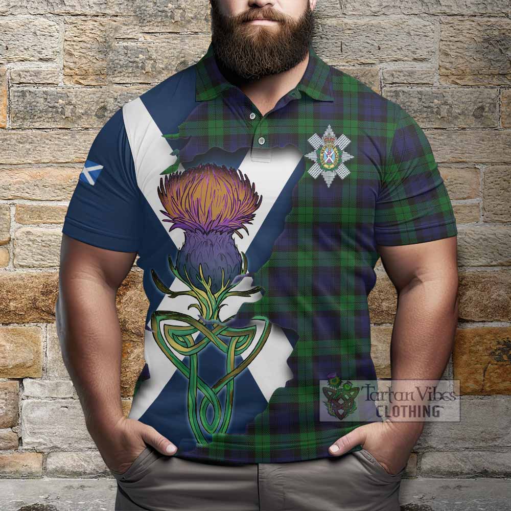 Tartan Vibes Clothing Black Watch Tartan Family Crest Polo Shirt Scottish Thistle Celtic Inspired