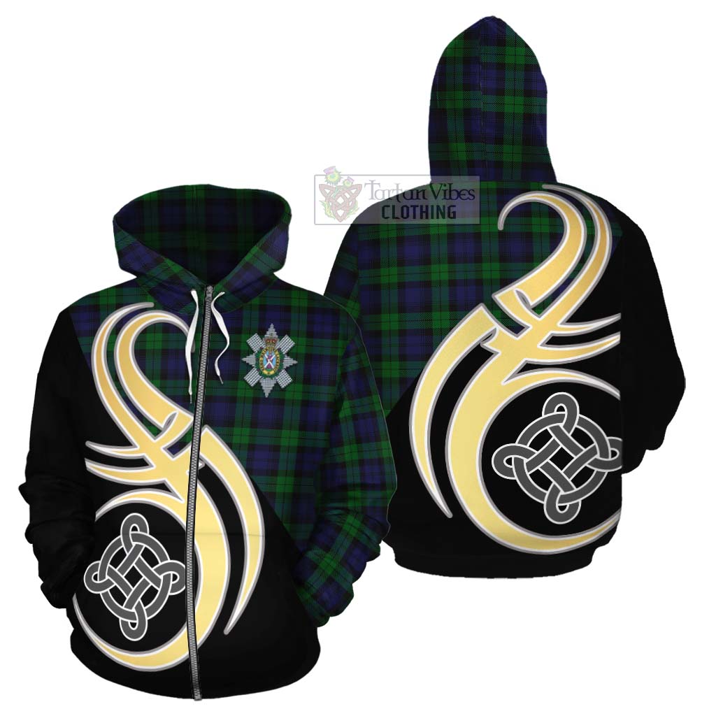 Tartan Vibes Clothing Black Watch Tartan Cotton Hoodie with Family Crest and Celtic Symbol Style