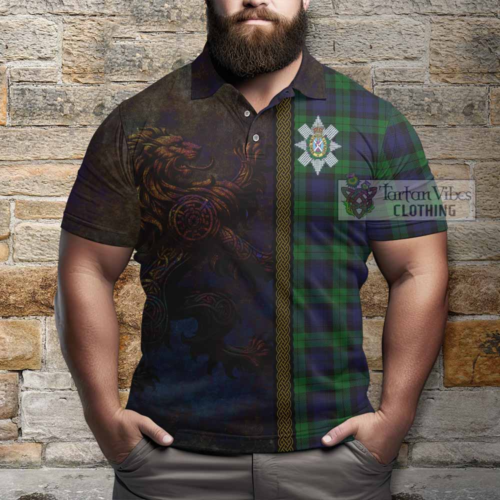 Tartan Vibes Clothing Black Watch Tartan Family Crest Polo Shirt Alba Gu Brath Be Brave Lion Ancient Style