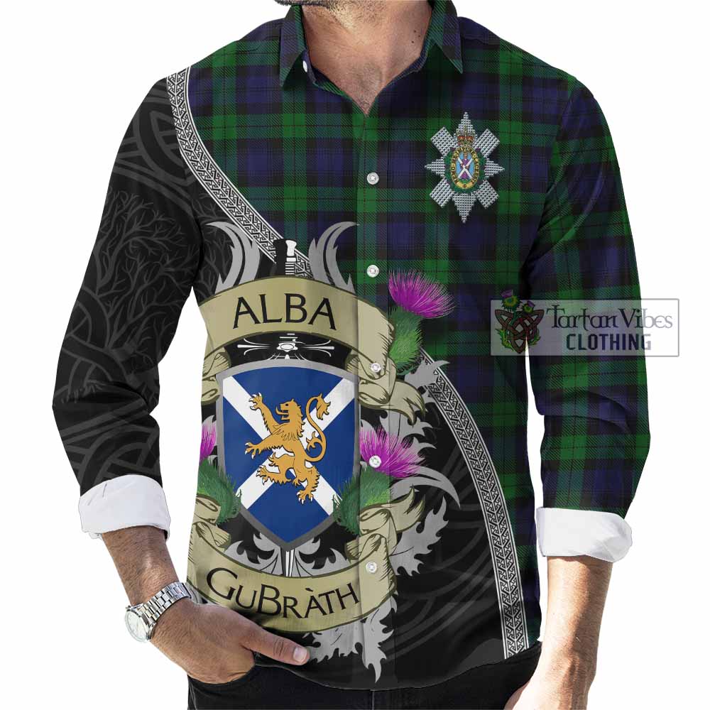Tartan Vibes Clothing Black Watch Tartan Family Crest Long Sleeve Button Shirt Lion Rampant Royal Thistle Shield Celtic Inspired