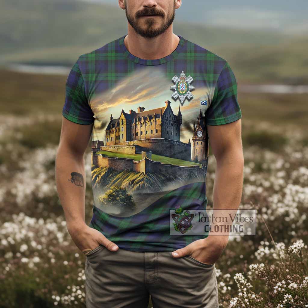 Tartan Vibes Clothing Black Watch Tartan Family Crest T-Shirt with Scottish Ancient Castle Stype