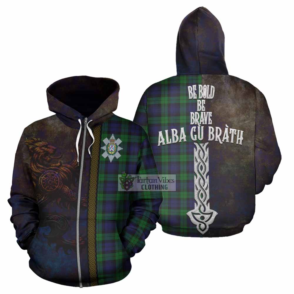 Tartan Vibes Clothing Black Watch Tartan Family Crest Hoodie Alba Gu Brath Be Brave Lion Ancient Style