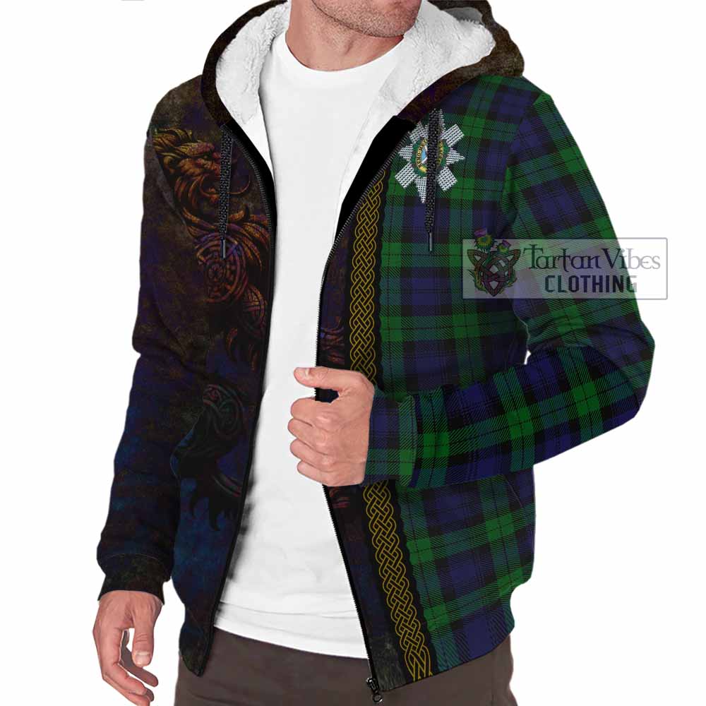 Tartan Vibes Clothing Black Watch Tartan Family Crest Sherpa Hoodie Alba Gu Brath Be Brave Lion Ancient Style