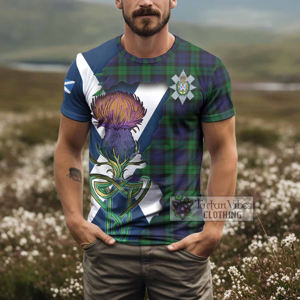 Tartan Vibes Clothing Black Watch Tartan Family Crest T-Shirt Scottish Thistle Celtic Inspired