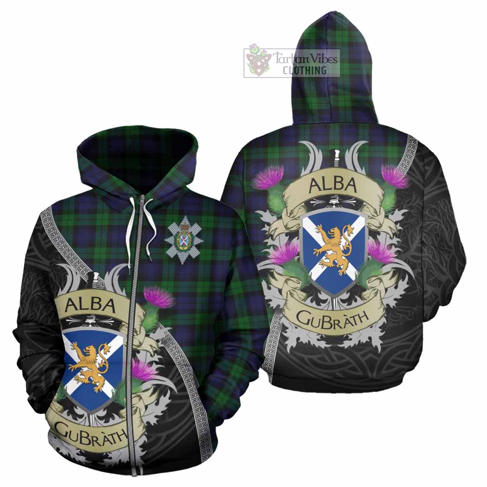 Tartan Vibes Clothing Black Watch Tartan Family Crest Hoodie Lion Rampant Royal Thistle Shield Celtic Inspired