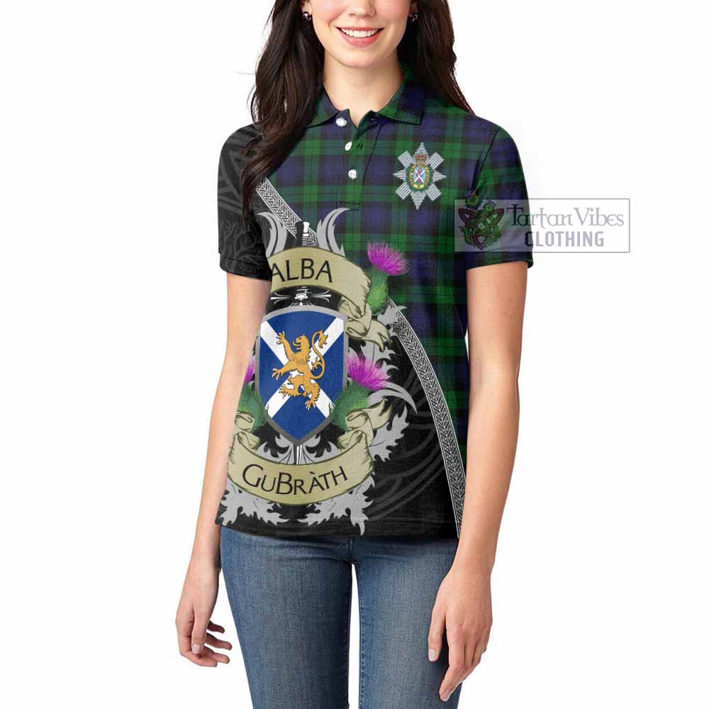 Tartan Vibes Clothing Black Watch Tartan Family Crest Women's Polo Shirt Lion Rampant Royal Thistle Shield Celtic Inspired