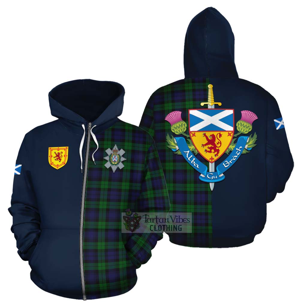 Tartan Vibes Clothing Black Watch Tartan Cotton Hoodie Alba with Scottish Lion Royal Arm Half Style