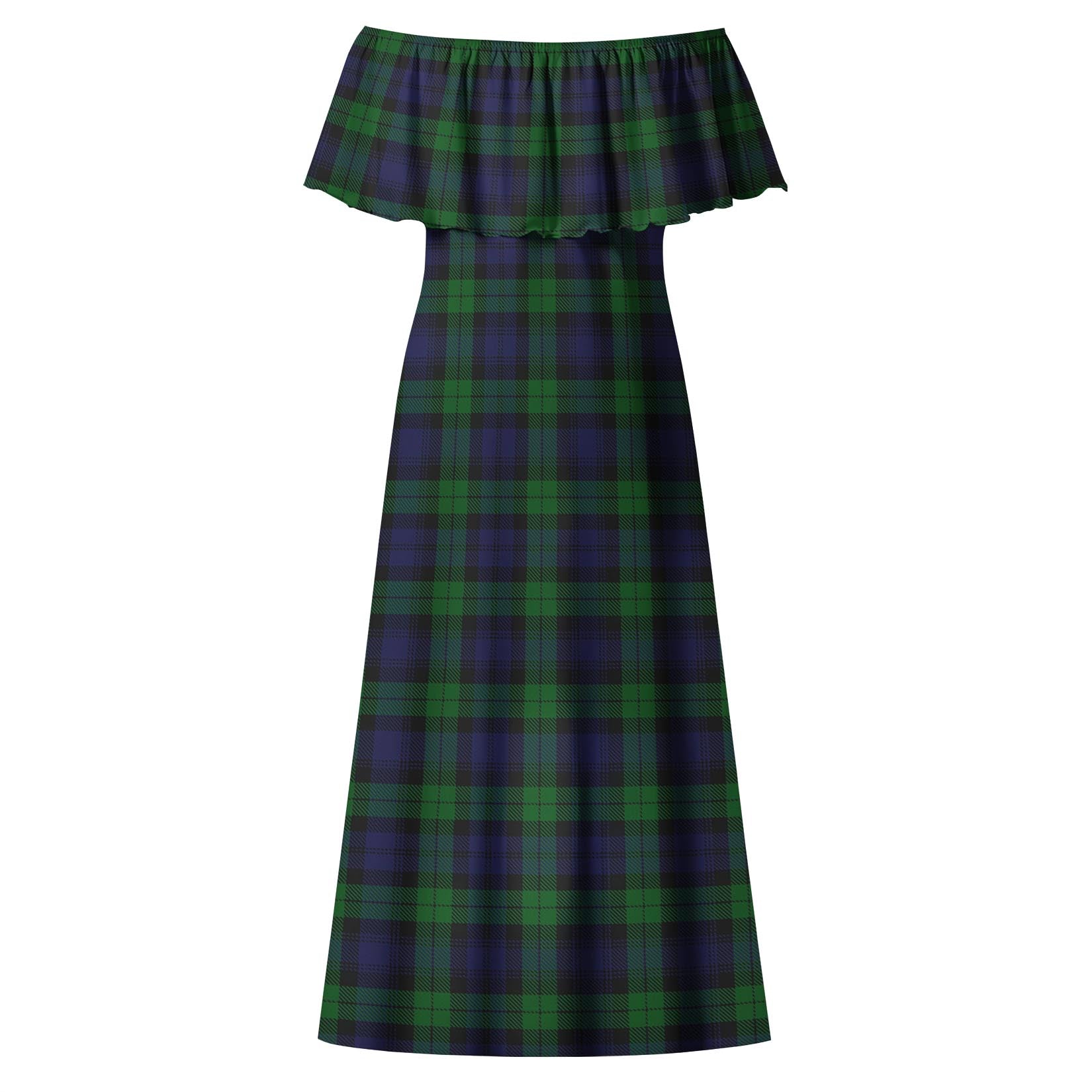 Tartanvibesclothing Black Watch Tartan Off Shoulder Long Dress