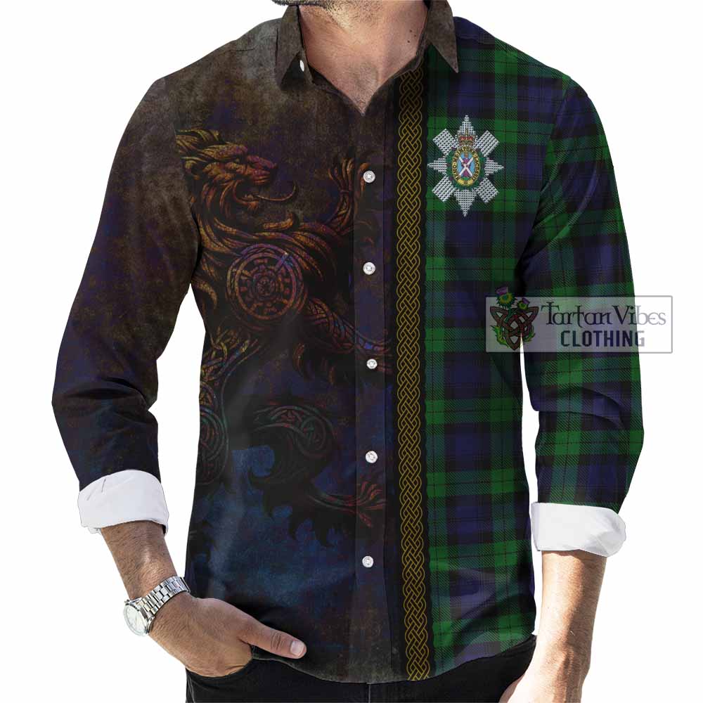Tartan Vibes Clothing Black Watch Tartan Family Crest Long Sleeve Button Shirt Alba Gu Brath Be Brave Lion Ancient Style