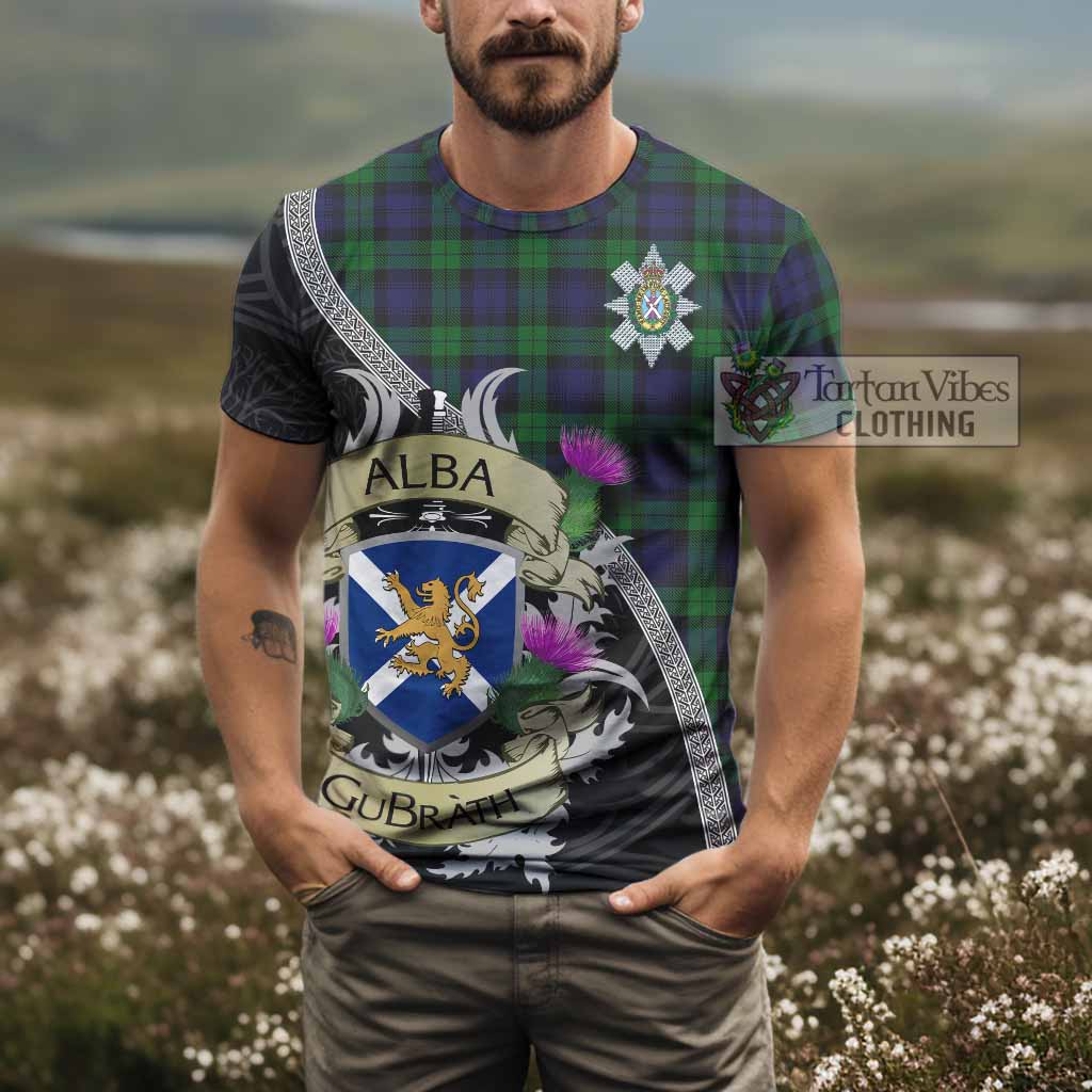 Tartan Vibes Clothing Black Watch Tartan Family Crest T-Shirt Lion Rampant Royal Thistle Shield Celtic Inspired