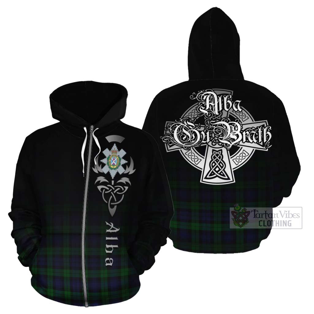 Tartan Vibes Clothing Black Watch Tartan Cotton Hoodie Featuring Alba Gu Brath Family Crest Celtic Inspired