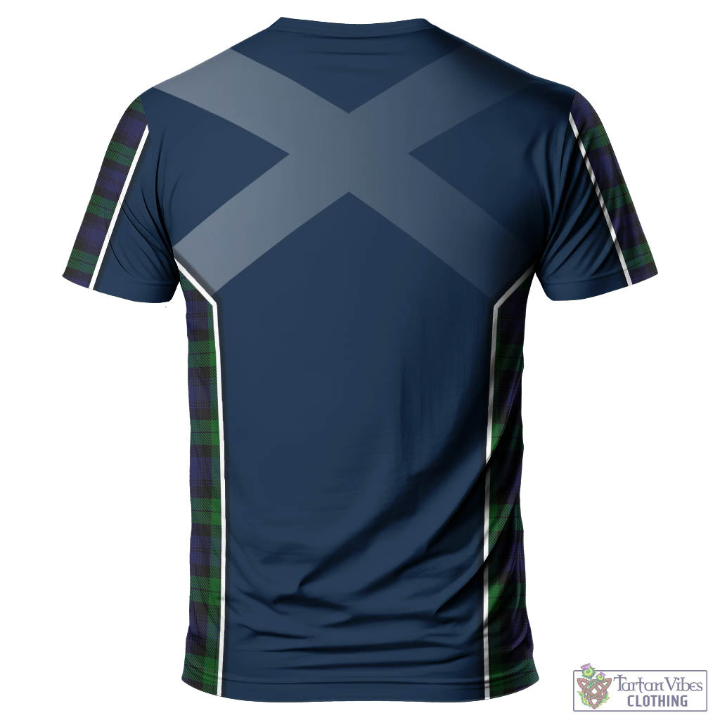 Tartan Vibes Clothing Black Watch Tartan T-Shirt with Family Crest and Scottish Thistle Vibes Sport Style