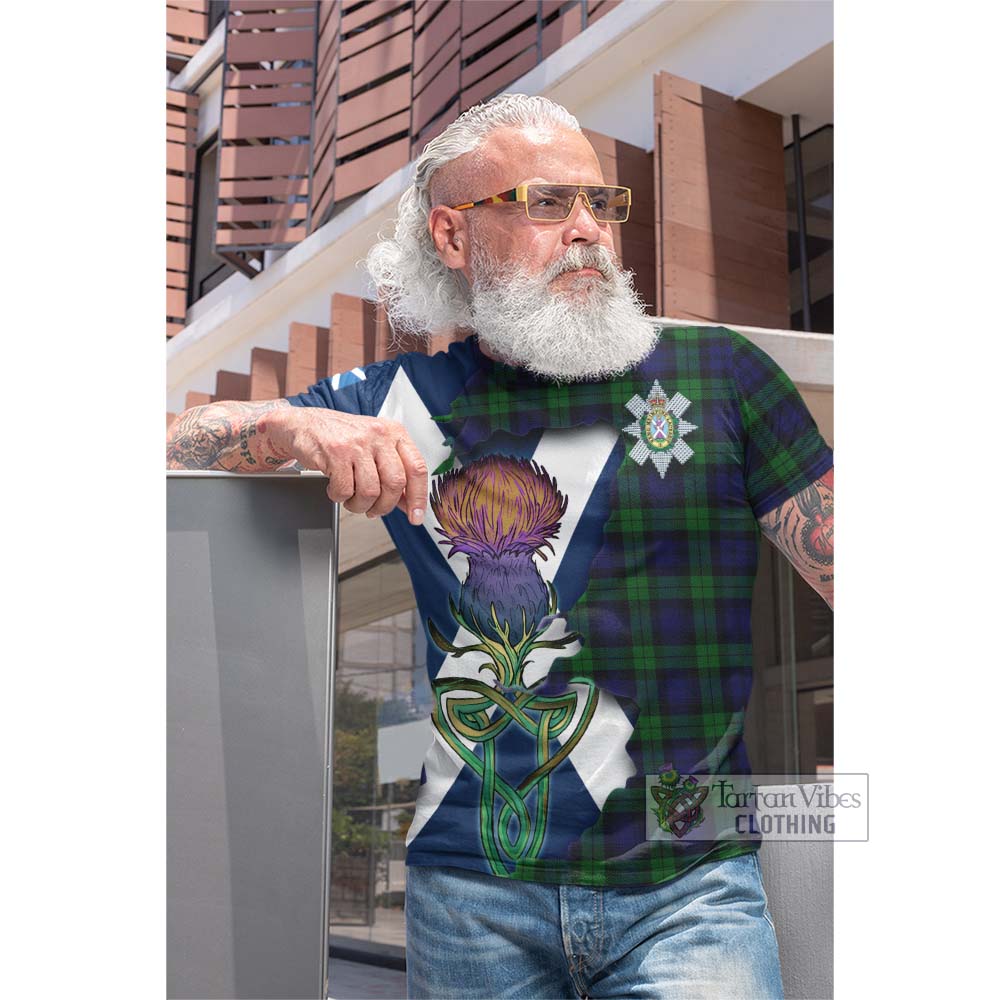 Tartan Vibes Clothing Black Watch Tartan Family Crest Cotton T-shirt Scottish Thistle Celtic Inspired