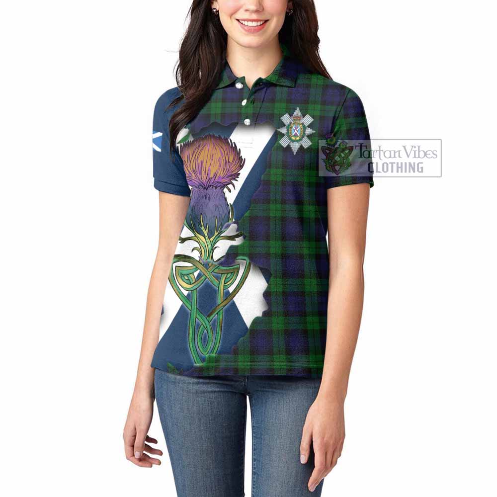 Tartan Vibes Clothing Black Watch Tartan Family Crest Women's Polo Shirt Scottish Thistle Celtic Inspired