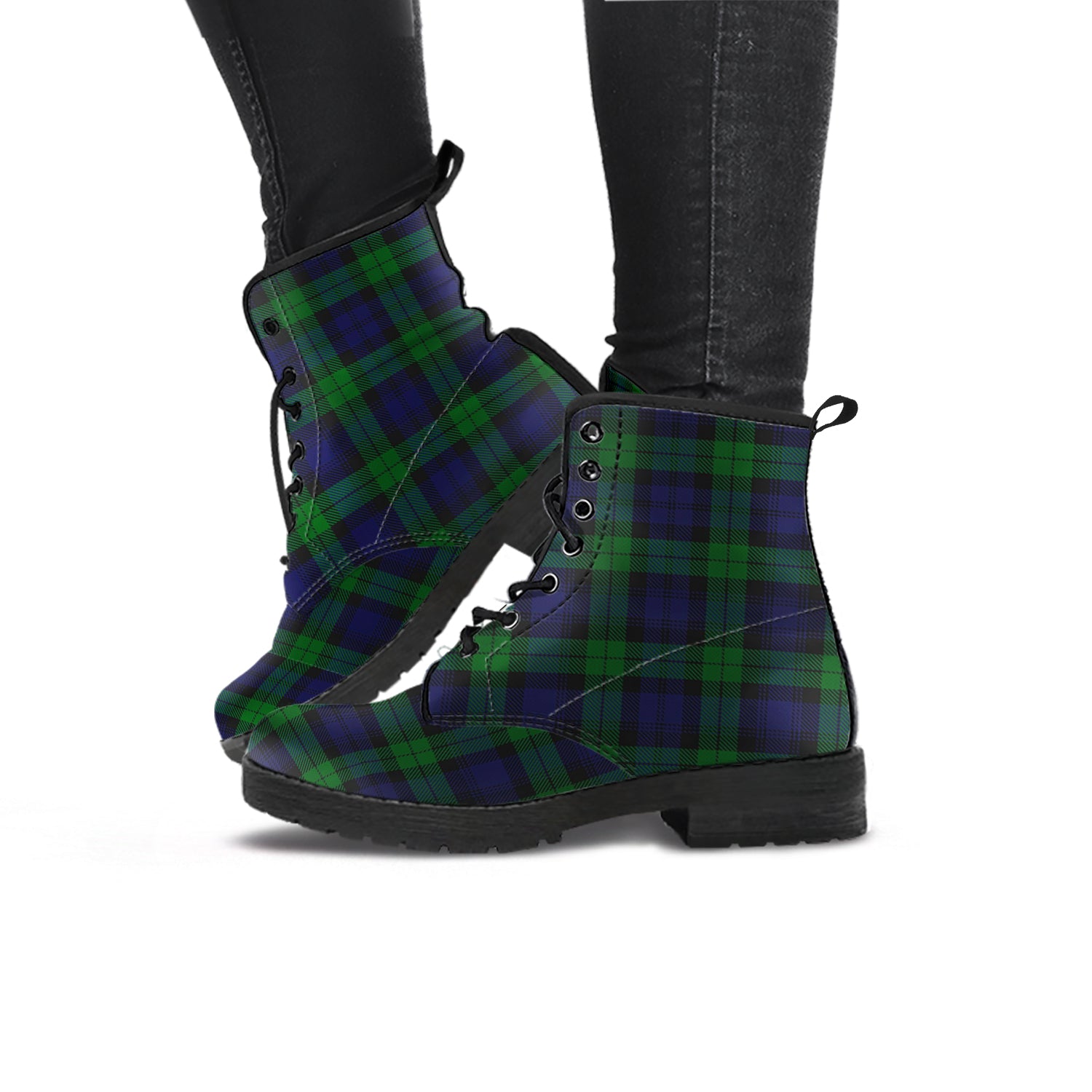 Black Watch Tartan Leather Boots - Tartanvibesclothing