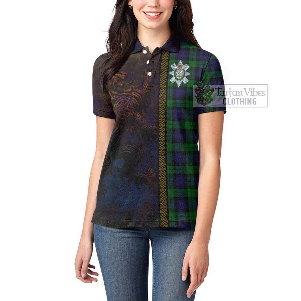 Tartan Vibes Clothing Black Watch Tartan Family Crest Women's Polo Shirt Alba Gu Brath Be Brave Lion Ancient Style