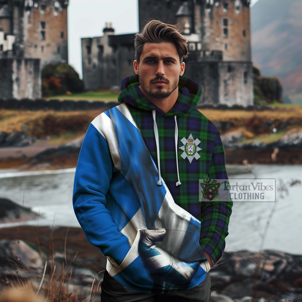 Tartan Vibes Clothing Black Watch Tartan Cotton Hoodie with Family Crest Scotland Patriotic Style