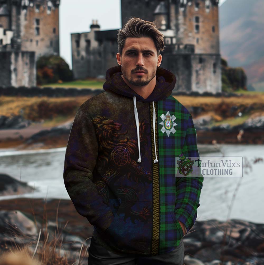 Tartan Vibes Clothing Black Watch Tartan Family Crest Cotton Hoodie Alba Gu Brath Be Brave Lion Ancient Style