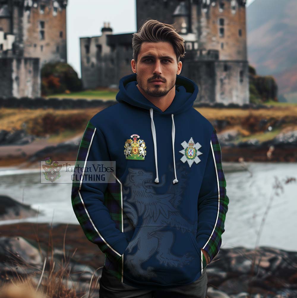Tartan Vibes Clothing Black Watch Tartan Cotton Hoodie with Family Crest and Lion Rampant Vibes Sport Style