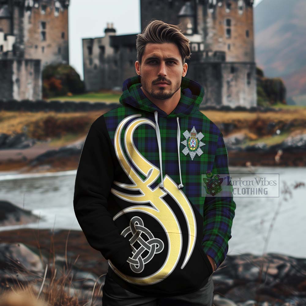 Tartan Vibes Clothing Black Watch Tartan Cotton Hoodie with Family Crest and Celtic Symbol Style