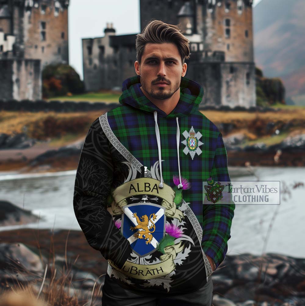 Tartan Vibes Clothing Black Watch Tartan Family Crest Cotton Hoodie Lion Rampant Royal Thistle Shield Celtic Inspired
