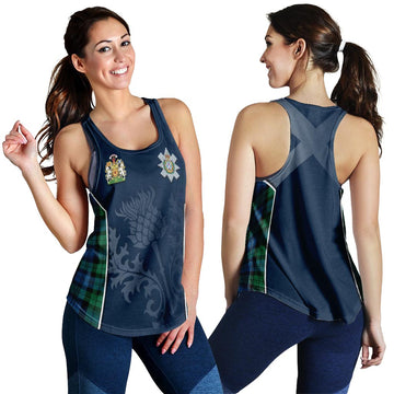 Black Watch Ancient Tartan Women's Racerback Tanks with Family Crest and Scottish Thistle Vibes Sport Style